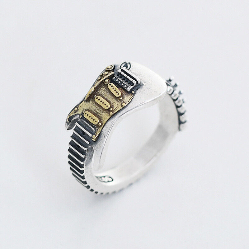 Anillo Rockin1 guitarra abierto dorado – plateado