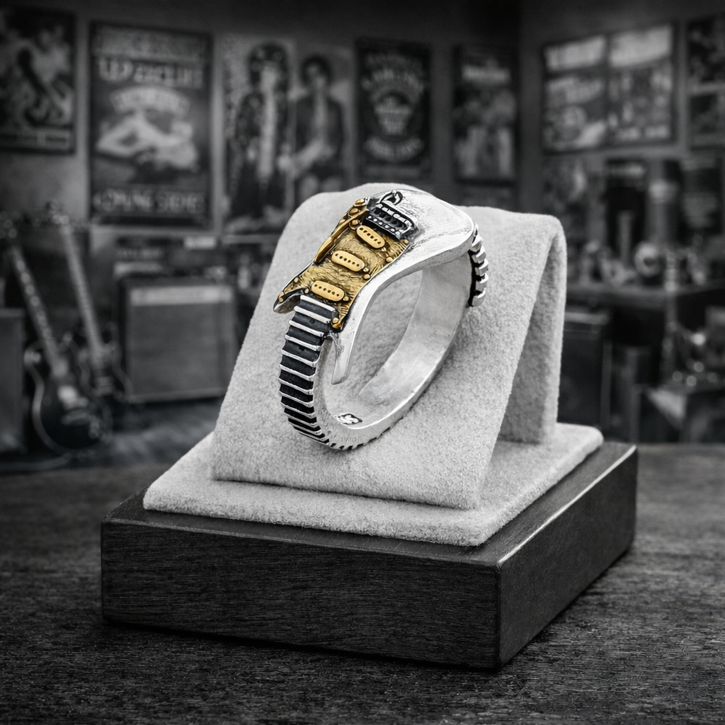 Anillo Rockin1 guitarra abierto dorado – plateado