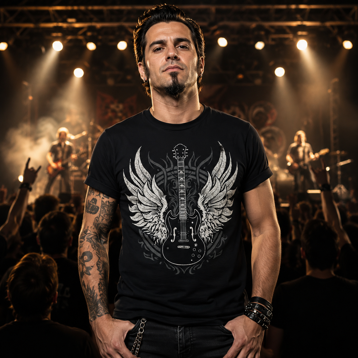 Camiseta Rockin9 'Guitarra alada' Negra