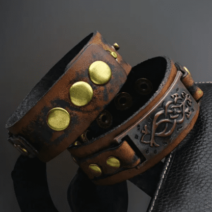 Pulsera Rockin2 Cuero black motivo tribal cobre - Imagen 2